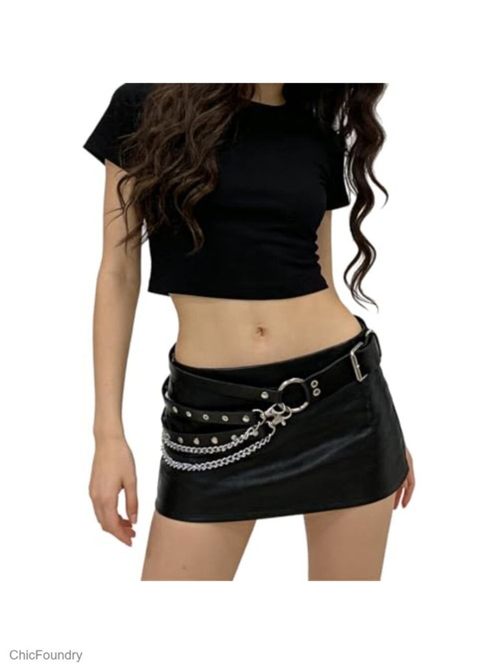 Gothic Punk Waist Chain Belt Faux Leather Body Chain Adjustable Women's